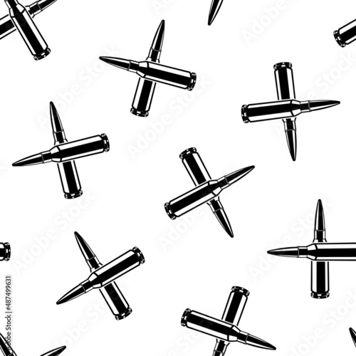 Seamless pattern of monochrome crossed cartridge for machine gun illustrations. Vector illustration template