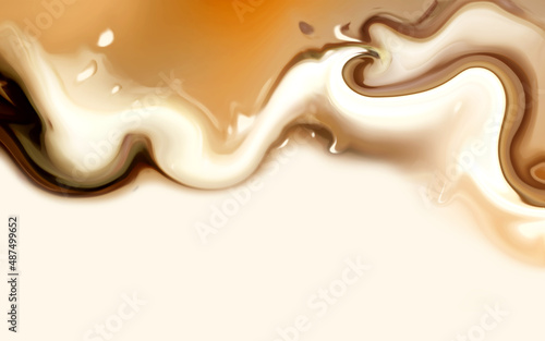 Sweet chocolate with milk splash liquid background. Delicious cream food texture.