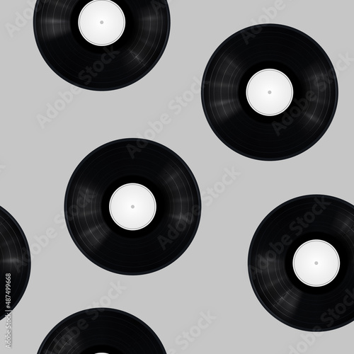 Seamless pattern of black musical vinyl record. Vector illustration template