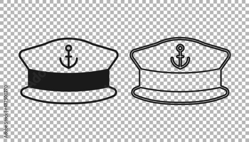 Black Captain hat icon isolated on transparent background. Vector