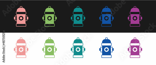 Set Fire hydrant icon isolated on black and white background. Vector