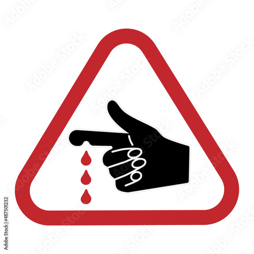 Warning sign. Finger injury sign. Danger sharp icon
