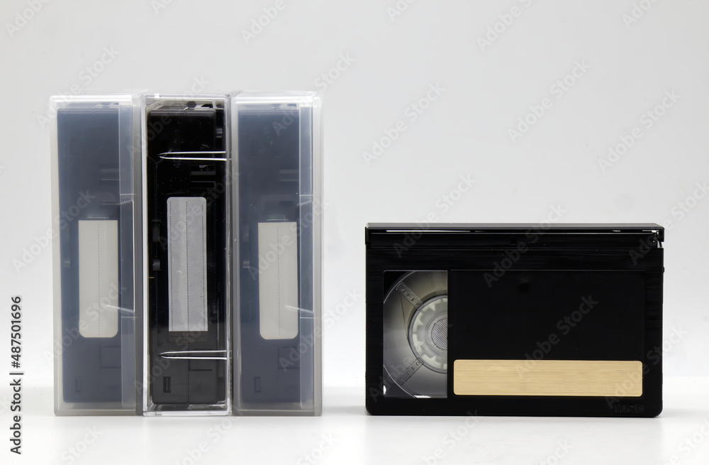 Obraz premium Vintage Media storage cassette tapes VHS-C. Vintage Technology from the 90s.