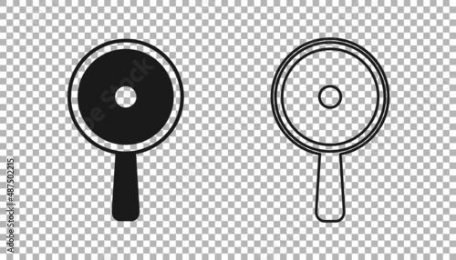 Black Frying pan icon isolated on transparent background. Fry or roast food symbol. Vector
