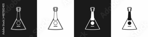 Set Musical instrument balalaika icon isolated on black and white background. Vector
