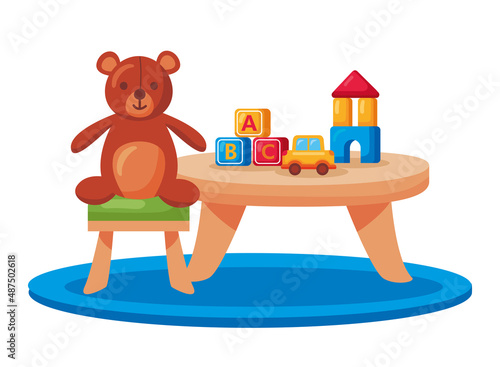 kindergarten table with teddy
