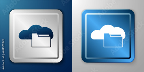 White Cloud or online library icon isolated on blue and grey background. Internet education or distance training. Silver and blue square button. Vector