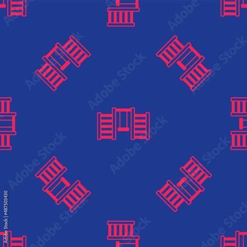Red Wooden Swedish wall icon isolated seamless pattern on blue background. Swedish stairs. Vector