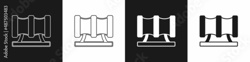 Set Kid playground slide pipe icon isolated on black and white background. Vector