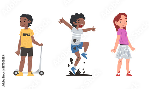 Children demonstrating good and bad behavior set cartoon vector illustration