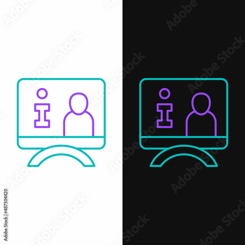 Line Television report icon isolated on white and black background. TV news. Colorful outline concept. Vector