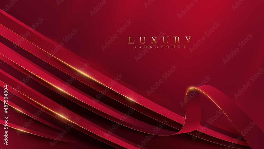 Red luxury background with golden curve elements and glitter light ...