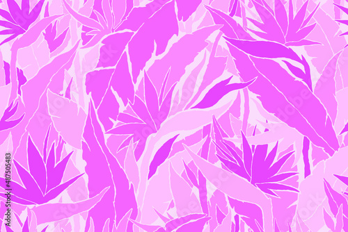 Pink Bird of Paradise Exotic Jungle plants pattern. Contemporary floral seamless pattern. Vector illustration background. 