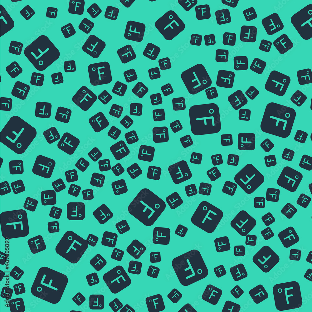Black Fahrenheit icon isolated seamless pattern on green background. Vector Black Fahrenheit icon isolated seamless pattern on green background. Vector