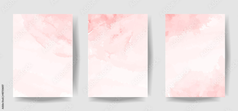 Fototapeta premium Pink watercolor wet wash splash 5x7 invitation card background collection. Vector illustration template for birthday, wedding , it's a girl card, social media, poster, Mother's day, Valentine's day.