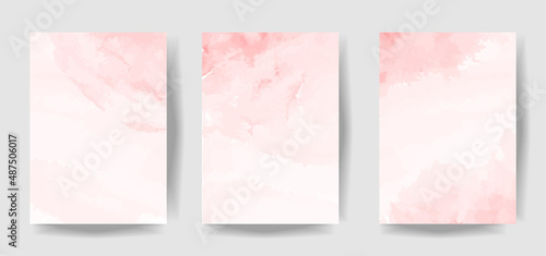 Pink watercolor wet wash splash 5x7 invitation card background collection. Vector illustration template for birthday, wedding , it's a girl card, social media, poster, Mother's day, Valentine's day.