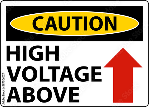 Caution High Voltage Above Sign On White Background