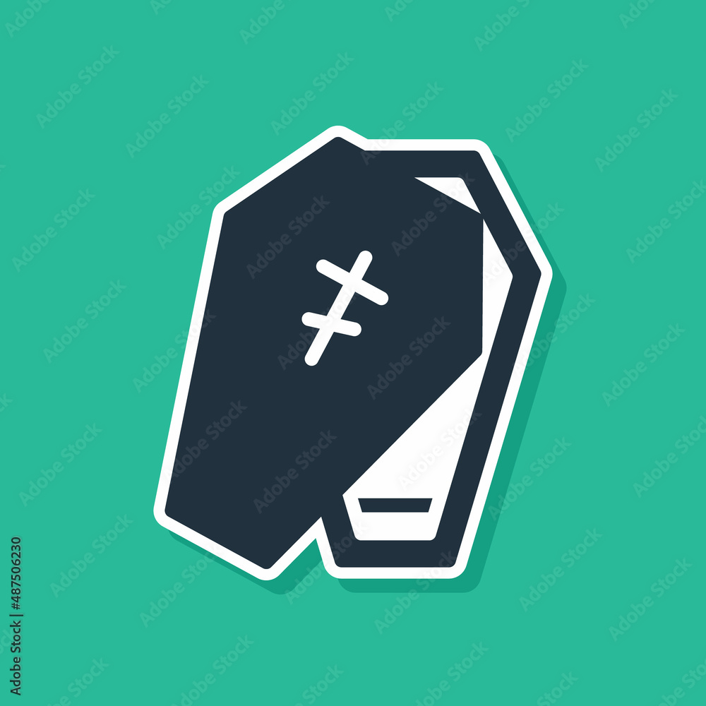 Fototapeta premium Blue Coffin with christian cross icon isolated on green background. Happy Halloween party. Vector