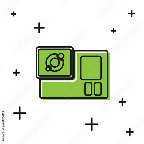 Black Action extreme camera icon isolated on white background. Video camera equipment for filming extreme sports. Vector