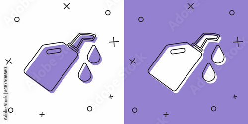 Set Canister for motor machine oil icon isolated on white and purple background. Oil gallon. Oil change service and repair. Vector