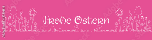 Blumenwiese Ostern, nahtloses Muster, Banderole, mit  Frohe Ostern Text, Banner, Hintergrund