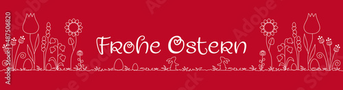 Blumenwiese Ostern Banderole, nahtloses Muster mit Frohe Ostern, abstrakt, rot