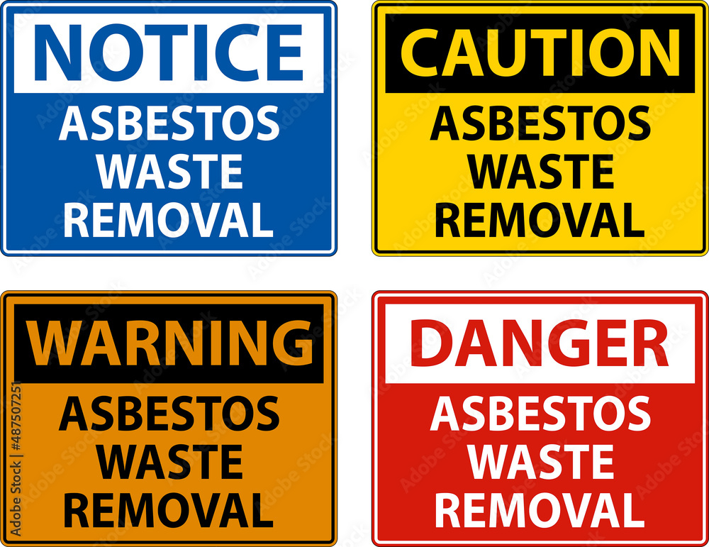 Danger Asbestos Waste Removal Sign On White Background Danger Asbestos Waste Removal Sign On White Background