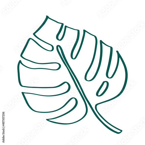 Monstera leaf line art. Trendy simple one line botanical drawing. Minimal design modern decor. Vector illustration isolated on white background