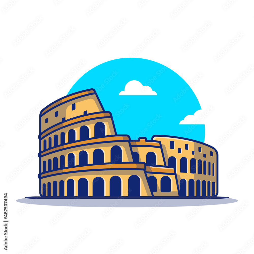 Colosseum Cartoon Vector Icon Illustration. Famous Building Traveling Icon Concept Isolated Premium Vector. Flat Cartoon Style
