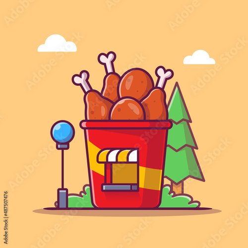 Fried Chicken Shop Cartoon Vector Icon Illustration. Food Shop Building Icon Concept Isolated Premium Vector. Flat Cartoon Style