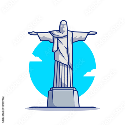 Christ The Redeemer Statue Cartoon Vector Icon Illustration. Famous Building Traveling Icon Concept Isolated Premium Vector. Flat Cartoon Style photo