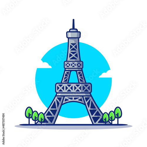 Eiffel Tower Cartoon Vector Icon Illustration. Famous Building Traveling Icon Concept Isolated Premium Vector. Flat Cartoon Style