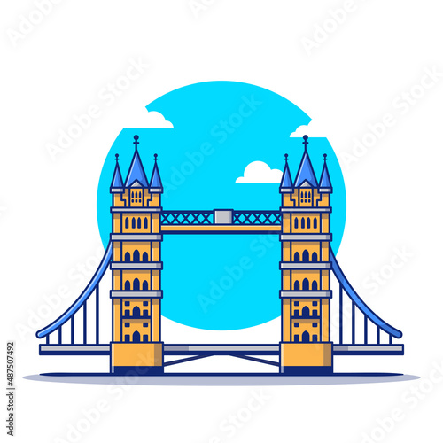 London Bridge Cartoon Vector Icon Illustration. Famous Building Traveling Icon Concept Isolated Premium Vector. Flat Cartoon Style