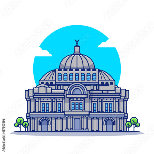 Mexico Palace Cartoon Vector Icon Illustration. Famous Building Traveling Icon Concept Isolated Premium Vector. Flat Cartoon Style