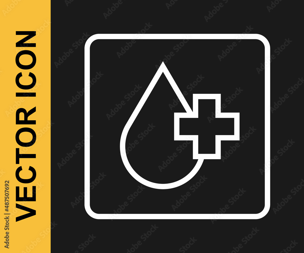 Fototapeta premium White line Blood test and virus molecule coronavirus icon isolated on black background. Coronavirus, COVID-19. 2019-nCoV. Vector