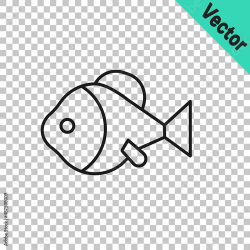 Black line Fish icon isolated on transparent background. Vector