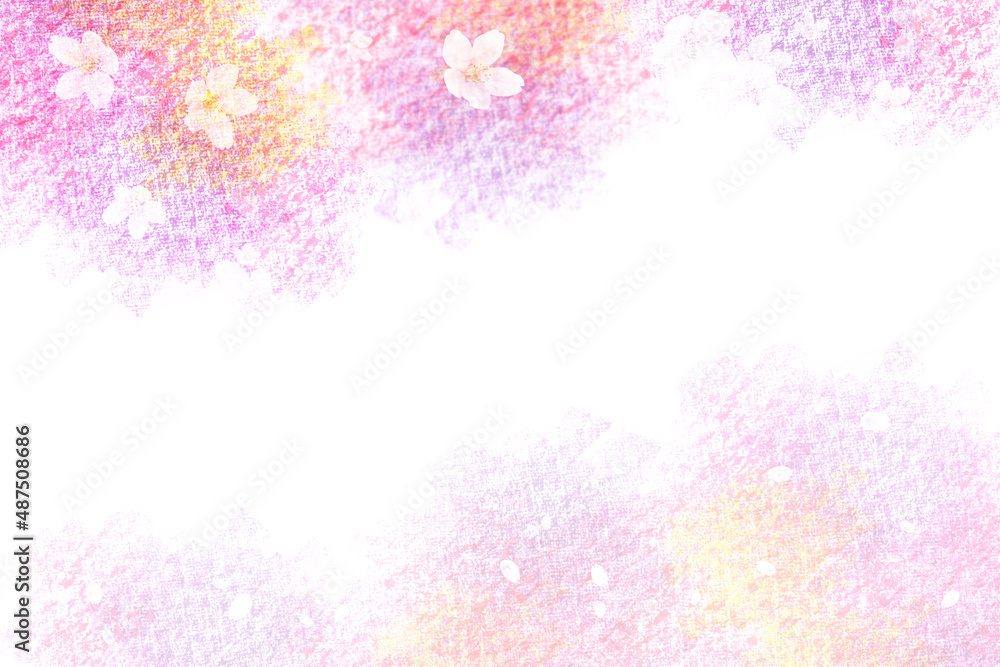 桜とピンクのオイルパステルで描いた抽象的な背景
