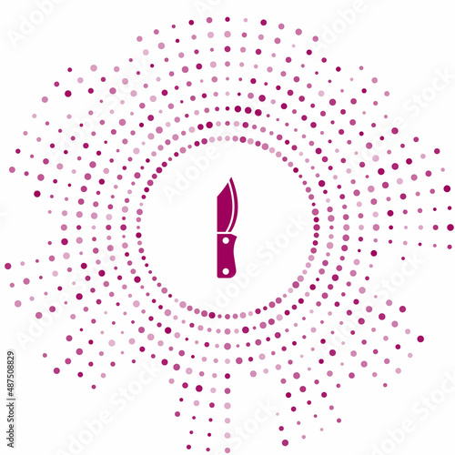 Purple Military knife icon isolated on white background. Abstract circle random dots. Vector