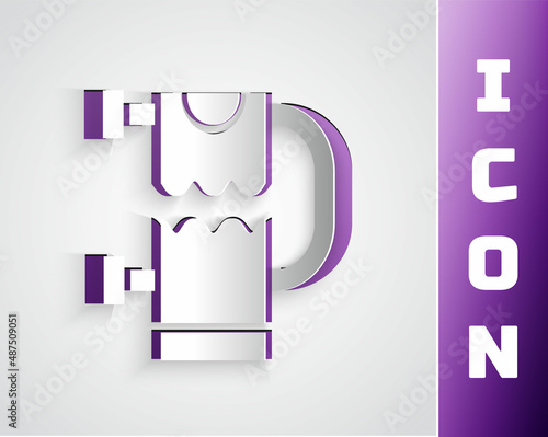 Paper cut Heated towel rail icon isolated on grey background. Paper art style. Vector