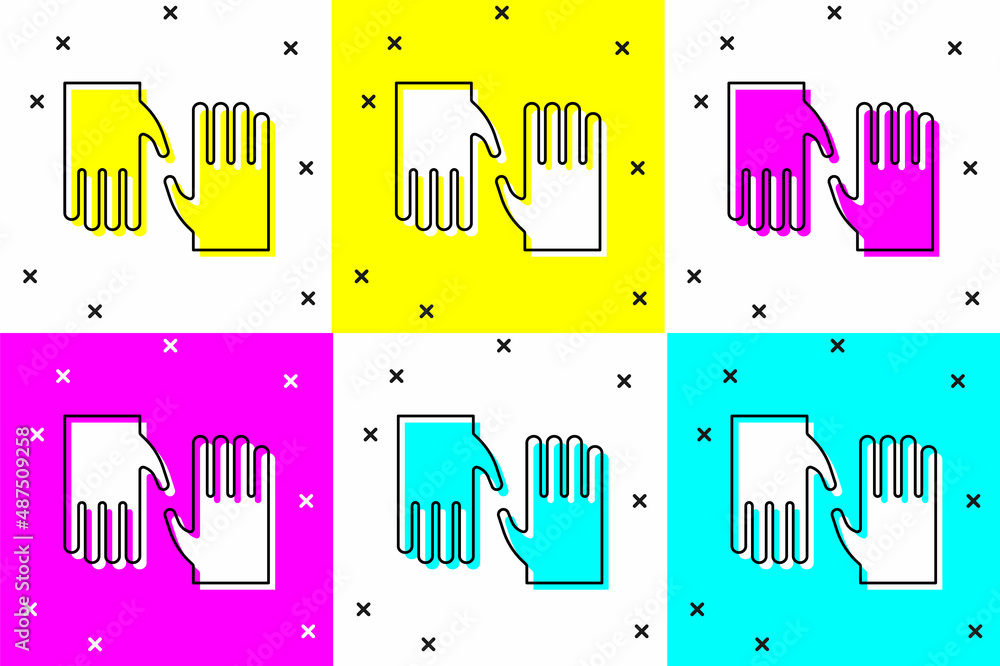 Set Rubber gloves icon isolated on color background. Latex hand protection sign. Housework cleaning equipment symbol. Vector Set Rubber gloves icon isolated on color background. Latex hand protection sign. Housework cleaning equipment symbol. Vector