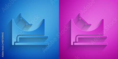 Paper cut Skate park icon isolated on blue and purple background. Set of ramp, roller, stairs for a skatepark. Extreme sport. Paper art style. Vector