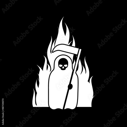 Reaper on flame icon isolated on dark background