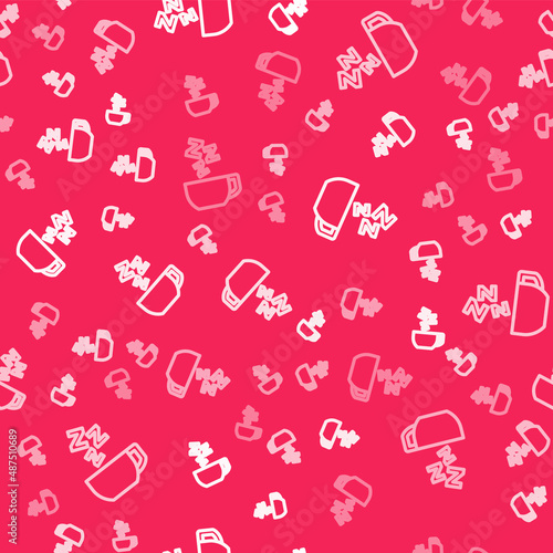 White line Chamomile tea icon isolated seamless pattern on red background. A useful therapeutic drink from flowers of chamomile medicinal. Vector