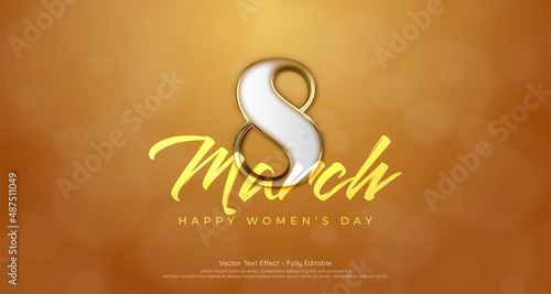 8 march womens day celebration with luxury gold style 3d number