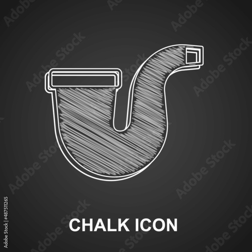 Chalk Smoking pipe with smoke icon isolated on black background. Tobacco pipe. Vector