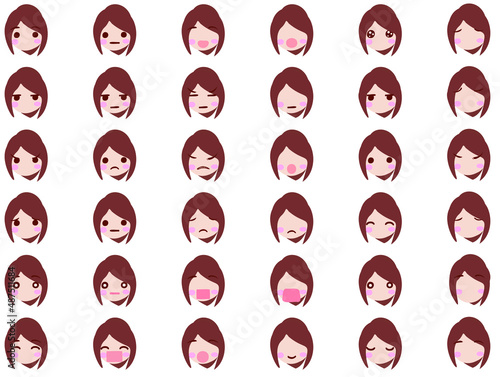 ポニーテールの女性の表情アイコン一覧