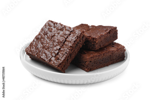 Cuadro en lienzo Delicious chocolate brownies on white background. Tasty dessert