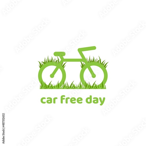 Green bicycle with grass icon. Flat bike logo isolated on white. Eco transport symbol. Healthy journey. Ecology. Go green.