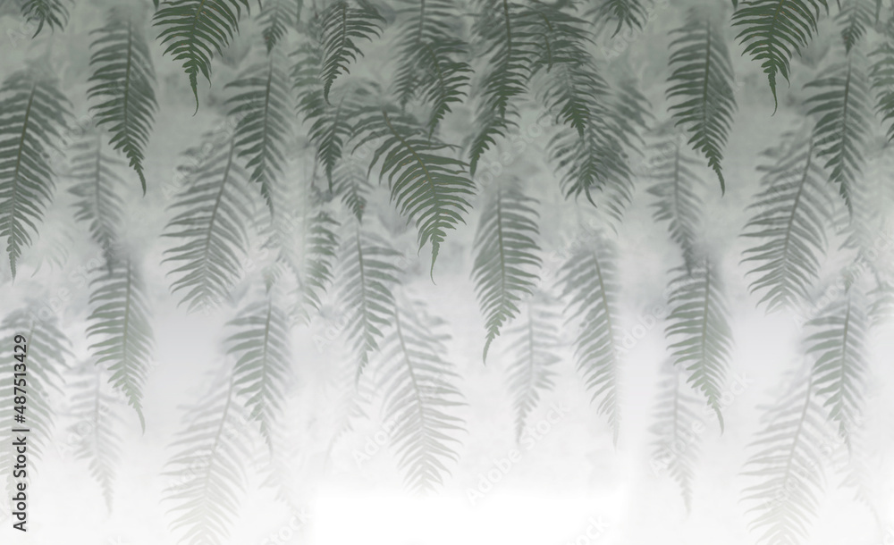 Tropical leaves in the fog designer wallpaper - obrazy, fototapety, plakaty 
