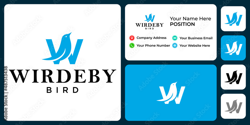 Letter W monogram bird logo design with business card template. Letter W monogram bird logo design with business card template.